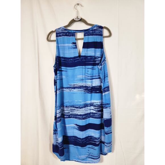 GAP Blue Navy White Brush Stroke Striped Shift Sleeveless V-neck‎ Dress $90 XL - Picture 5 of 9